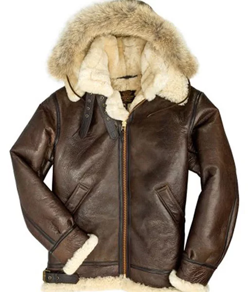 Men’s B3 Shearling Hooded Coat - Brown Leather Coat | TLC