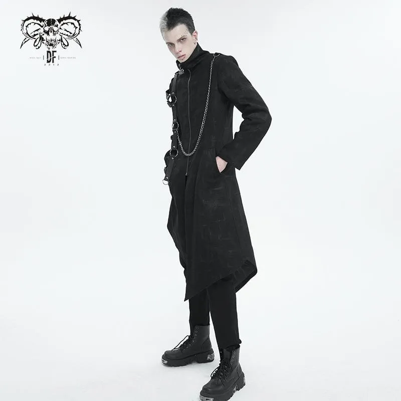 Men's Gothic Stand Collar Asymmetric Coat with Harness