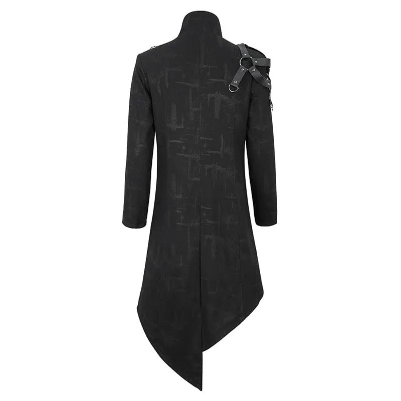 Men's Gothic Stand Collar Asymmetric Coat with Harness