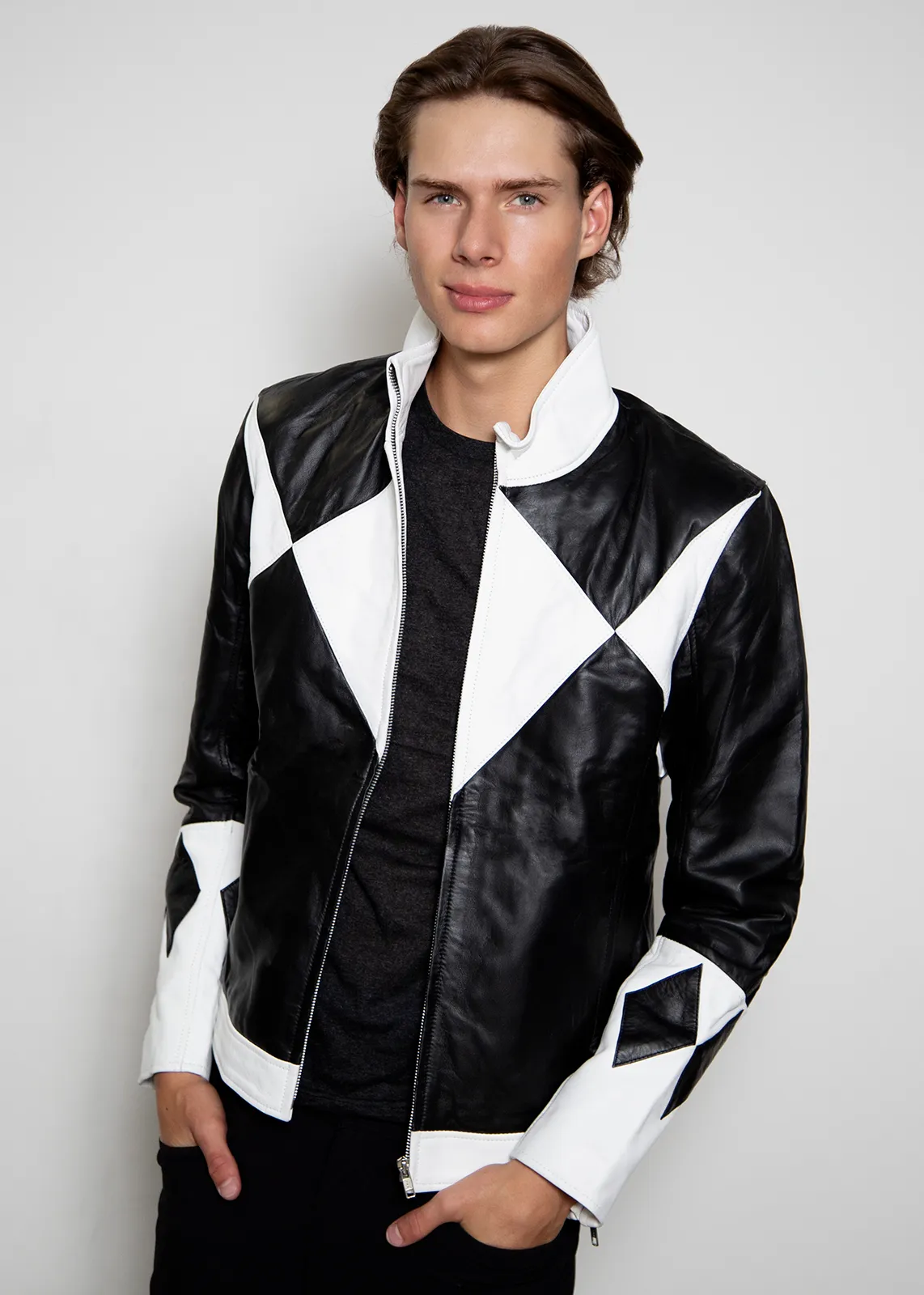 Mens Power Rangers Classic Leather Jacket - Black