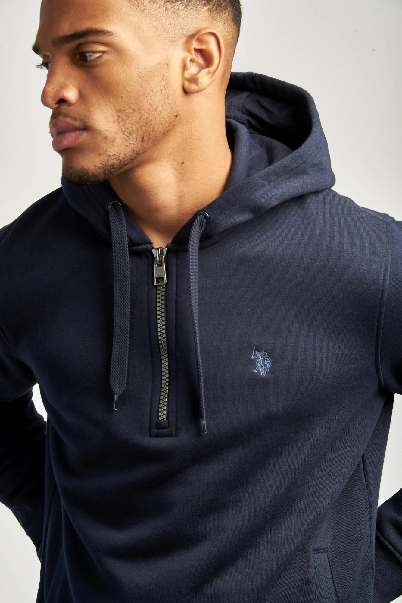 Mens Quarter Zip Hoodie in Navy Blue