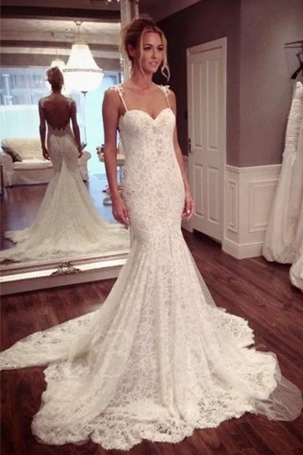 Mermaid/Trumpet Wedding Dress Lace Wedding Dress Backless Wedding Dress WS066