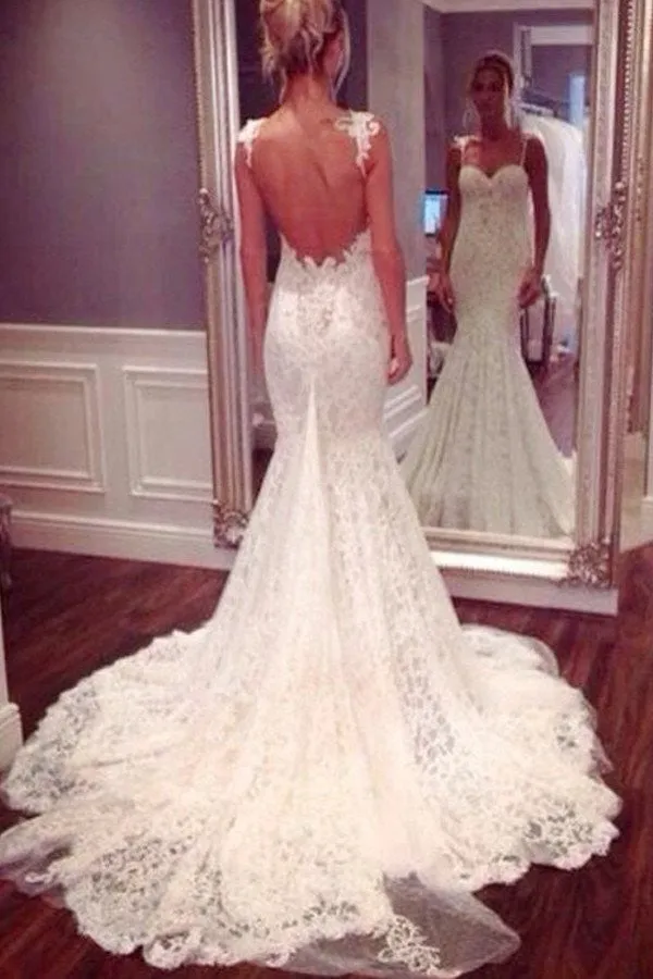 Mermaid/Trumpet Wedding Dress Lace Wedding Dress Backless Wedding Dress WS066