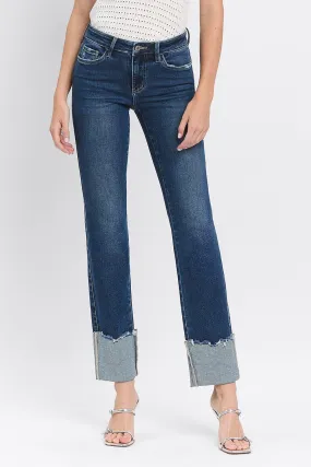 Mid Rise Cuffed Slim Straight Jeans