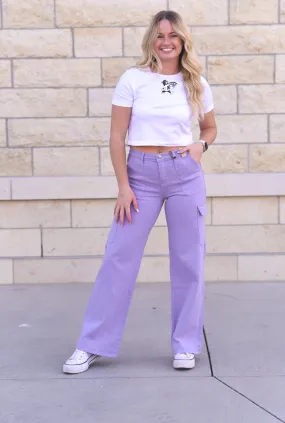 Mid Rise Lavender Cargo Jeans