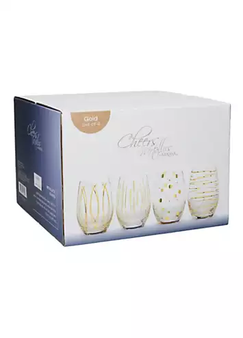 Mikasa Cheers Set of Four Metallic Gold 590ml Stemless Wine Glasses | Kaleidoscope