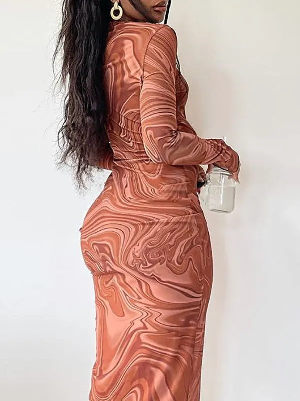 Momnfancy Brown Patchwork Tie Dye Vintage Baby Shower Bodycon Maternity Maxi Dress