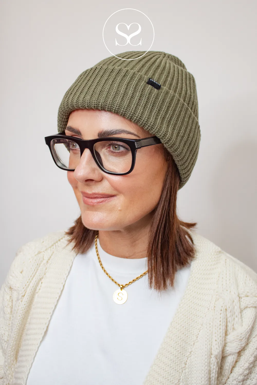 MOSS COPENHAGEN - RACHELLE OLIVE GREEN BEANIE HAT