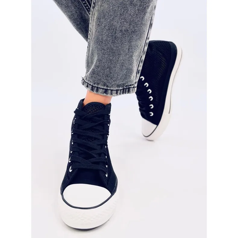 Mousse Black openwork high-top sneakers