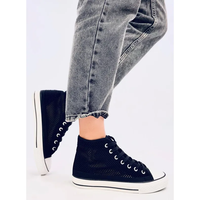 Mousse Black openwork high-top sneakers