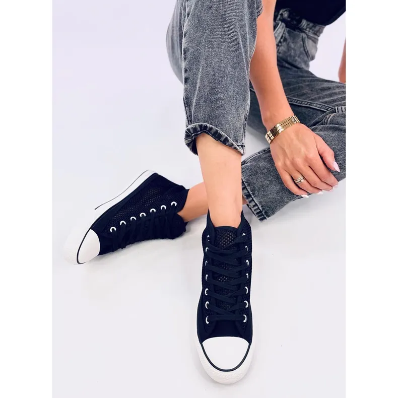 Mousse Black openwork high-top sneakers