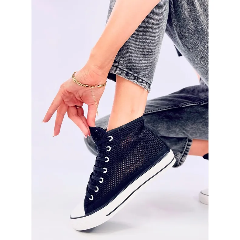 Mousse Black openwork high-top sneakers