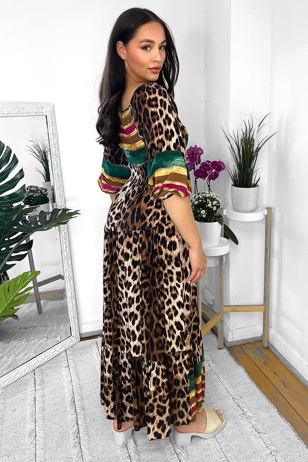 Multicolour Leopard Print Milkmaid Maxi Dress