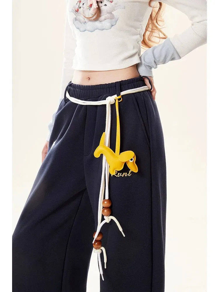 Natural wide-leg sports pants for women in spring and autumn new trendy straight casual pants loose bf lazy style trousers