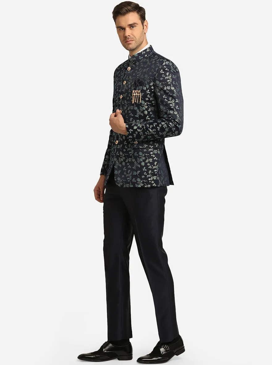 Navy Blue & Sky Blue Jodhpuri Suit | JadeBlue