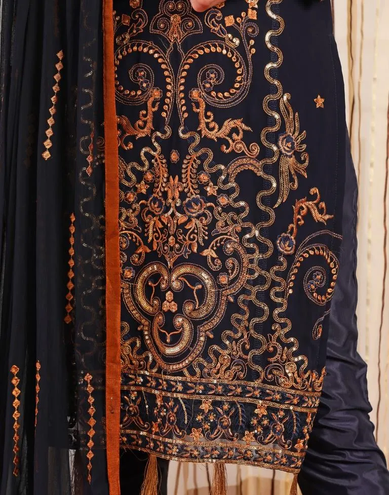 Navy Blue Plain Georgette Unstitched Salwar Suit Material