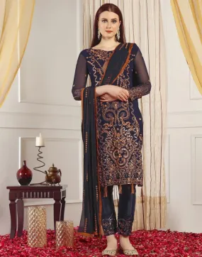 Navy Blue Plain Georgette Unstitched Salwar Suit Material