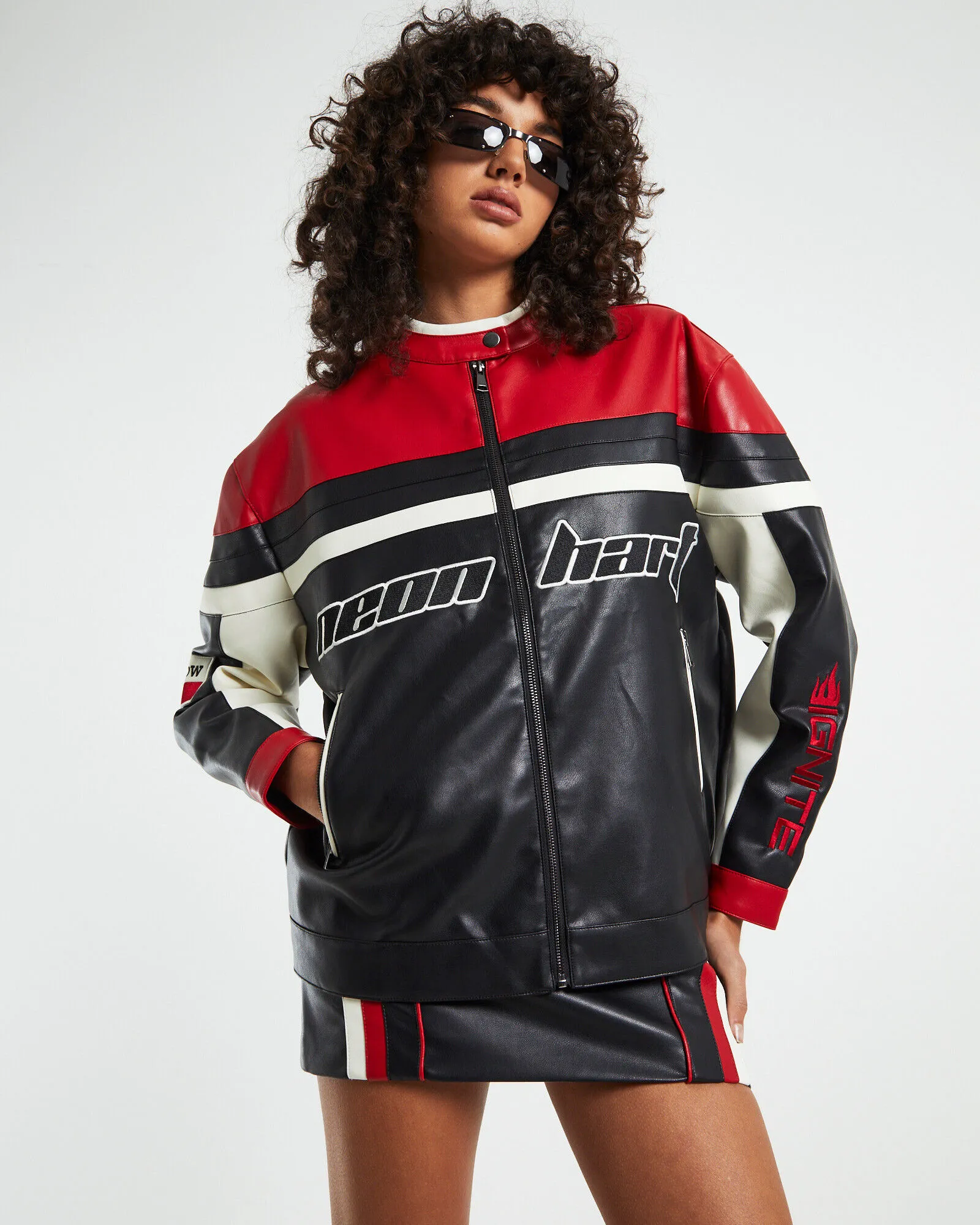 Neon Hart Koko Oversized Moto Jacket Black/Red