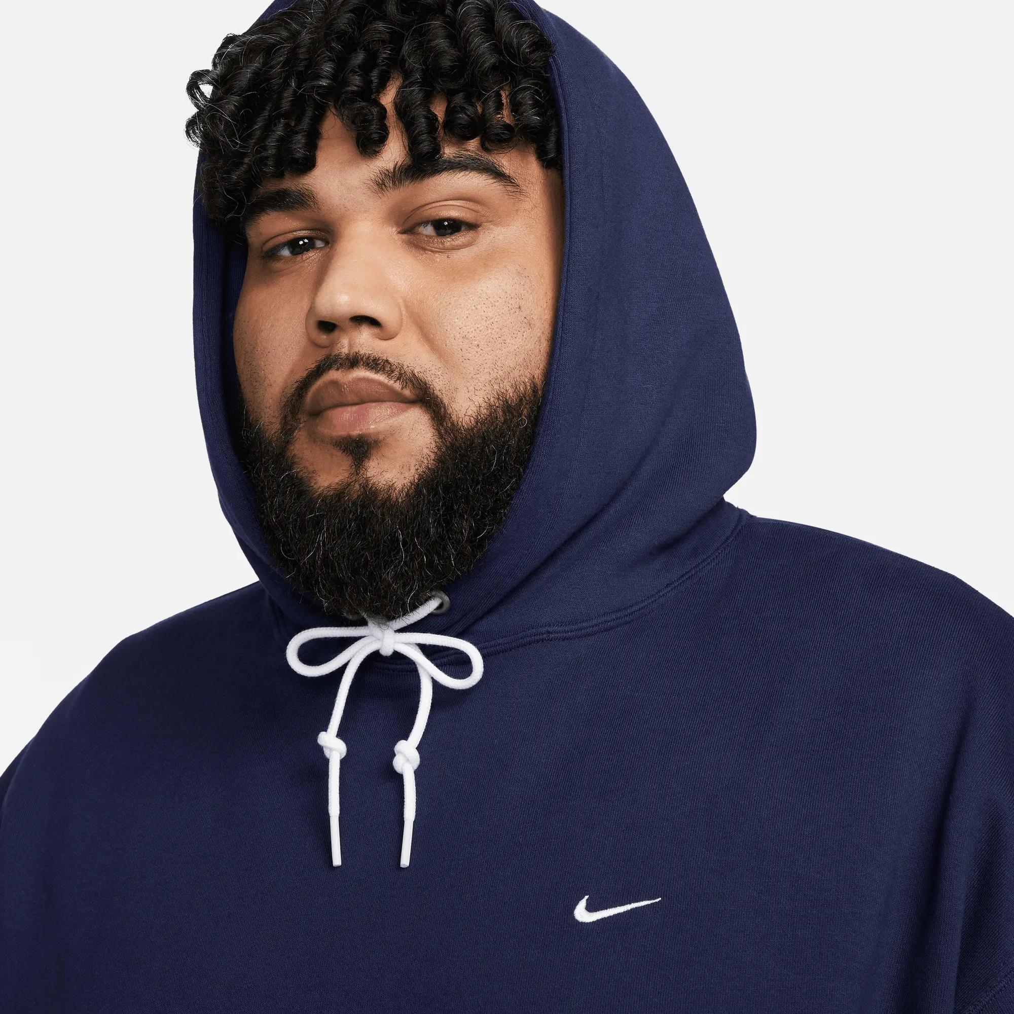 Nike Solo Swoosh Navy Blue Fleece Pullover Hoodie