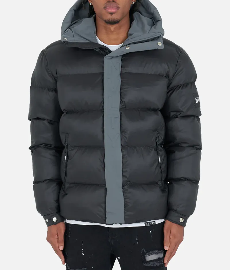 Nvlty Center Tone Puffer Jacket Black/Charcoal Grey | 30% Off