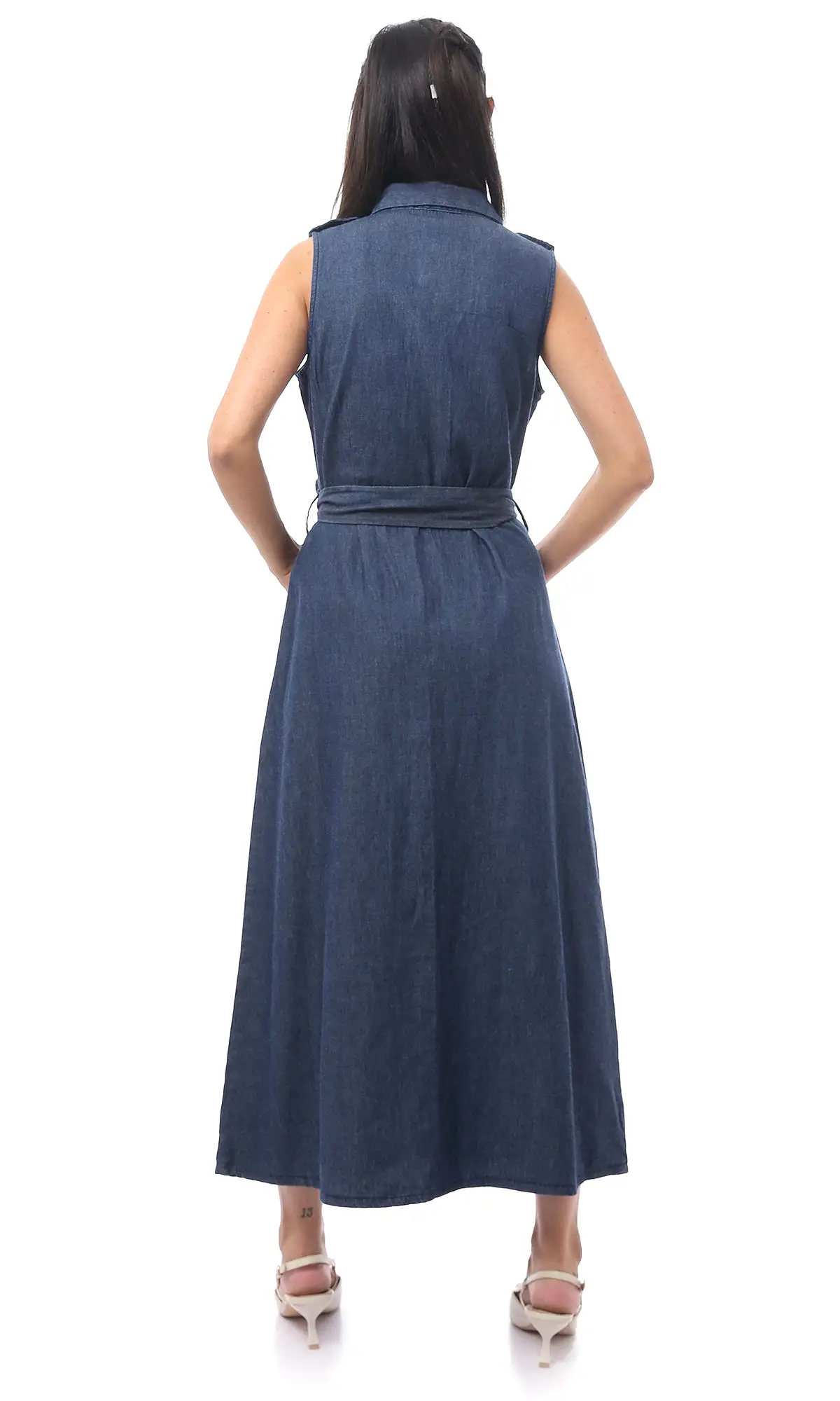 O170882 Dark Blue Jeans Sleeveless Cotton Dress