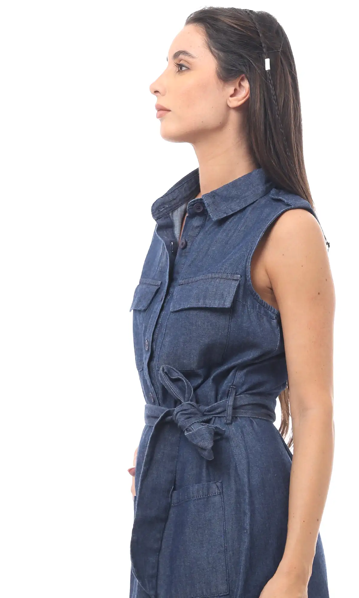 O170882 Dark Blue Jeans Sleeveless Cotton Dress