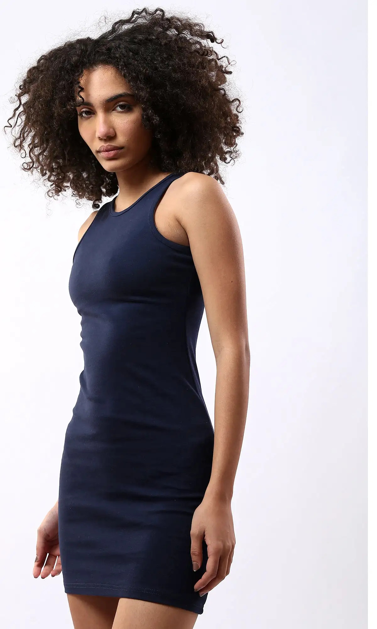 O178136 Tracer Back Solid Feminine Bodycon Dress - Navy Blue