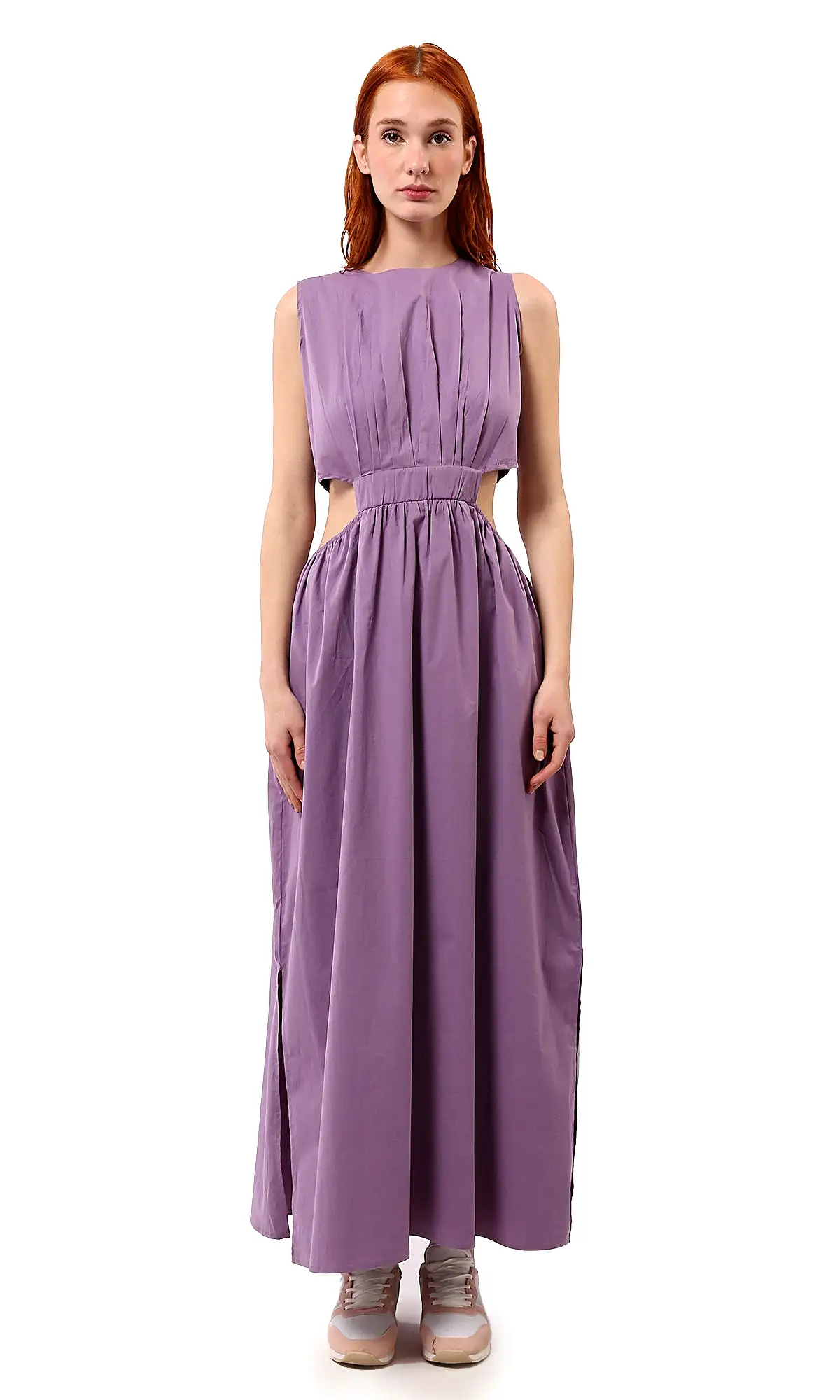 O178818 Purple Solid Maxi Dress With Summer Slits