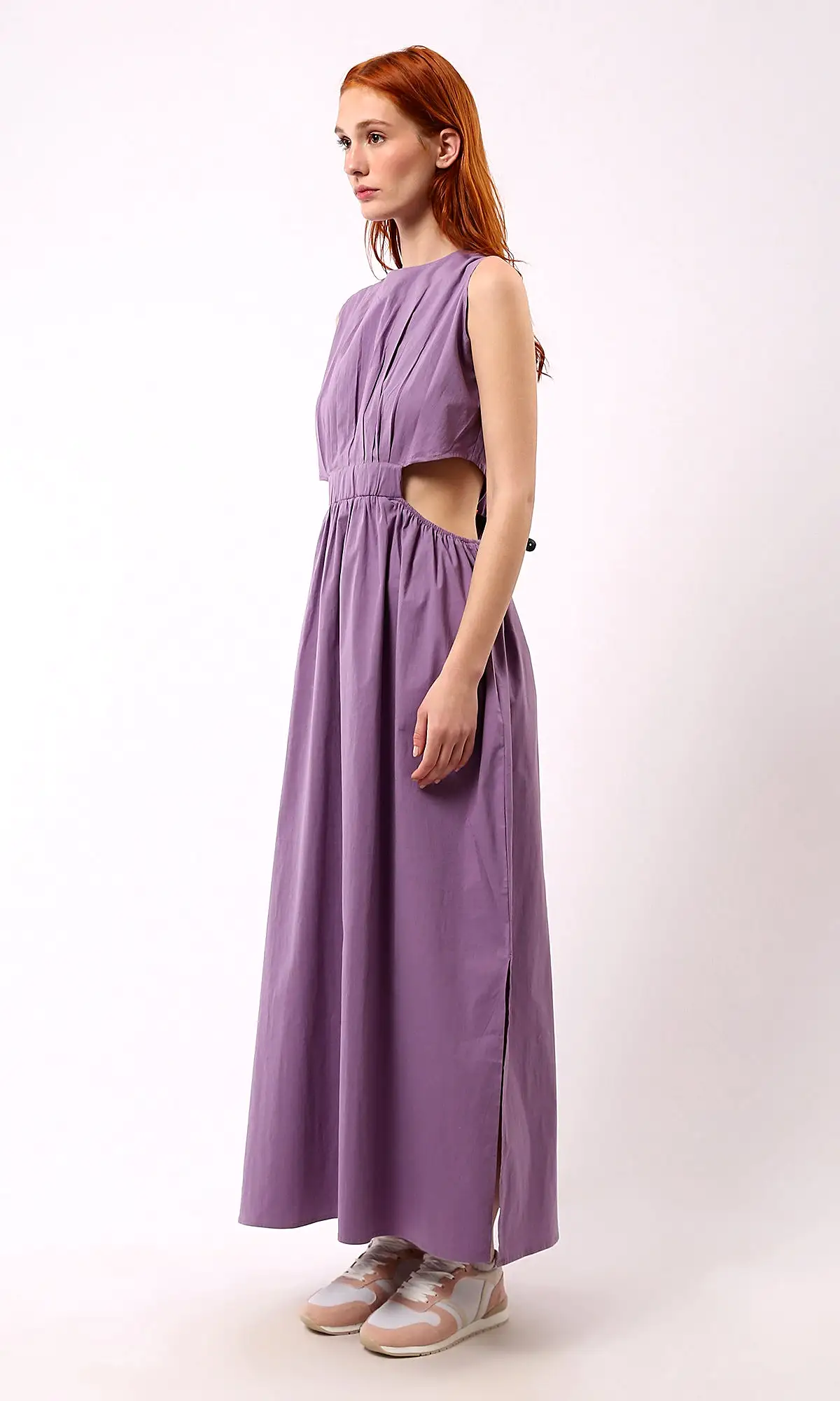 O178818 Purple Solid Maxi Dress With Summer Slits