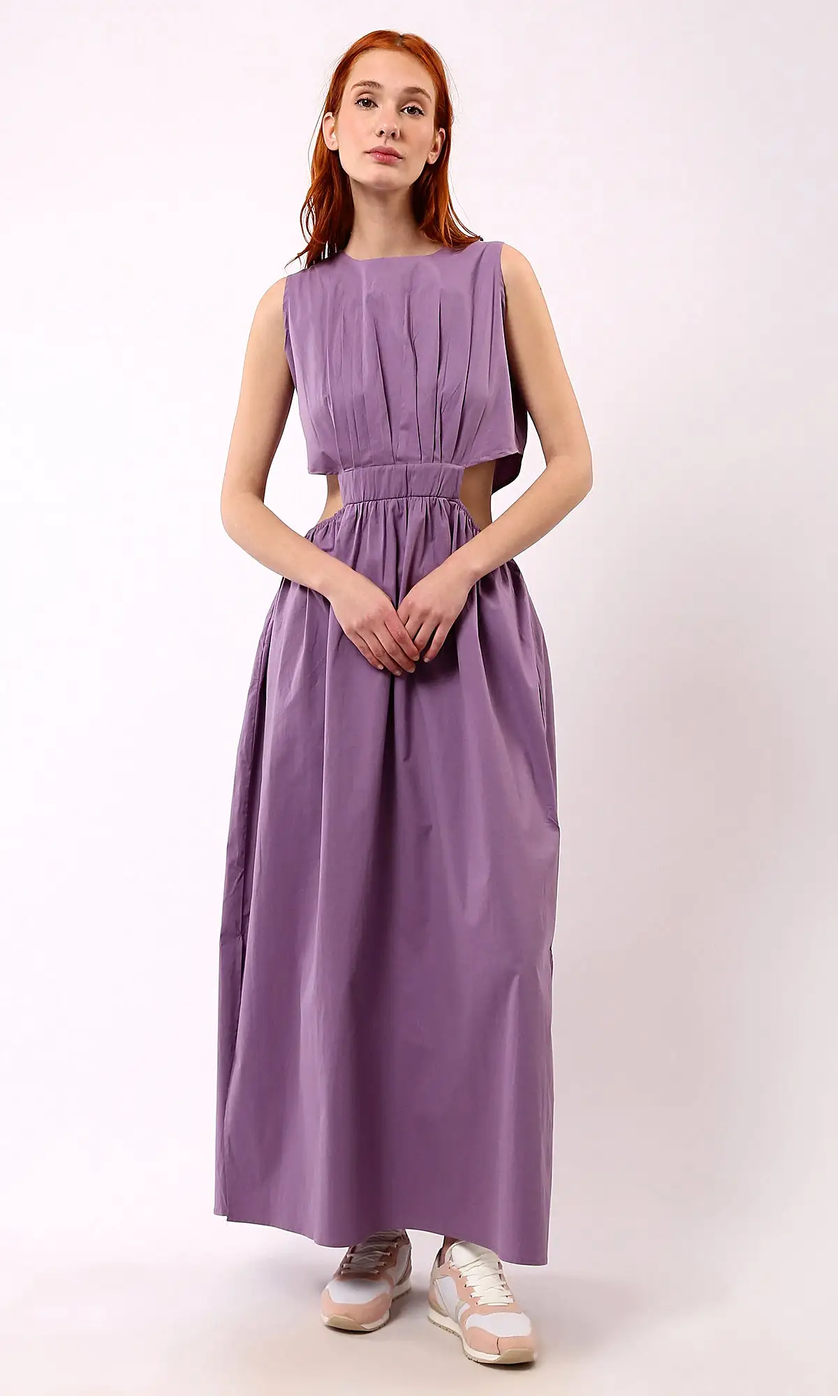 O178818 Purple Solid Maxi Dress With Summer Slits