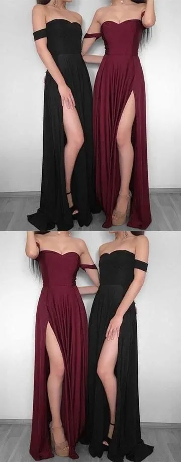 Off the Shoulder Side Slit Prom Dress | Long Party Dress