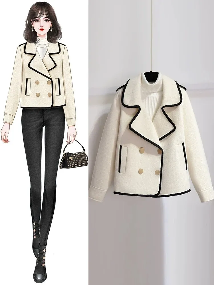 Off-white woolen coat women's short style small 2024 new autumn and winter hot style high-end winter woolen coat