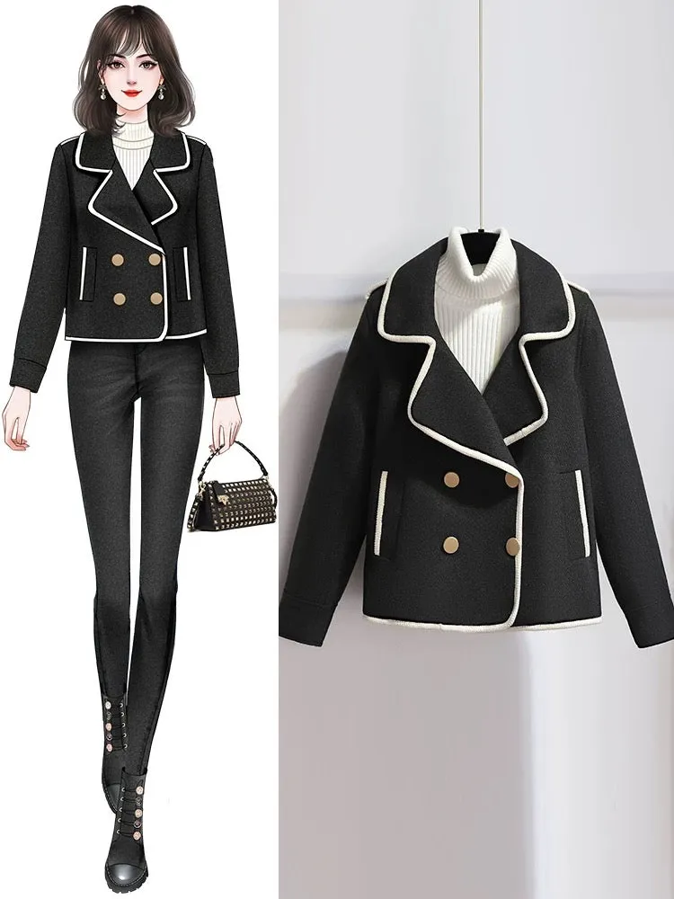 Off-white woolen coat women's short style small 2024 new autumn and winter hot style high-end winter woolen coat