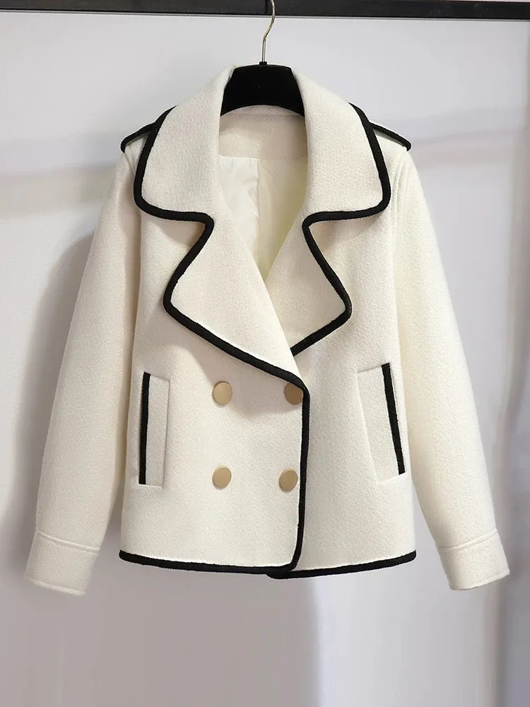 Off-white woolen coat women's short style small 2024 new autumn and winter hot style high-end winter woolen coat