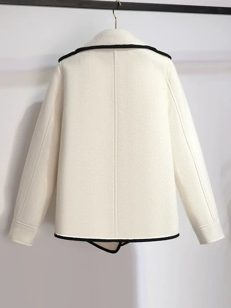 Off-white woolen coat women's short style small 2024 new autumn and winter hot style high-end winter woolen coat