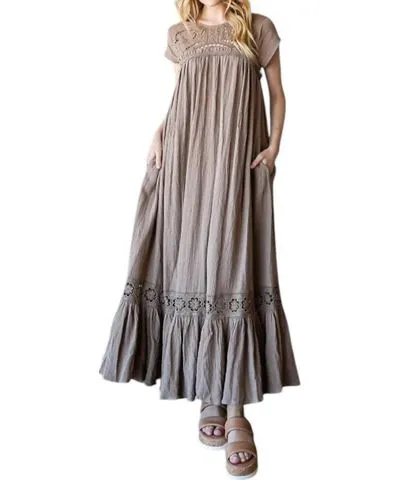 Oli & Hali Gauze Maxi Dress In Taupe