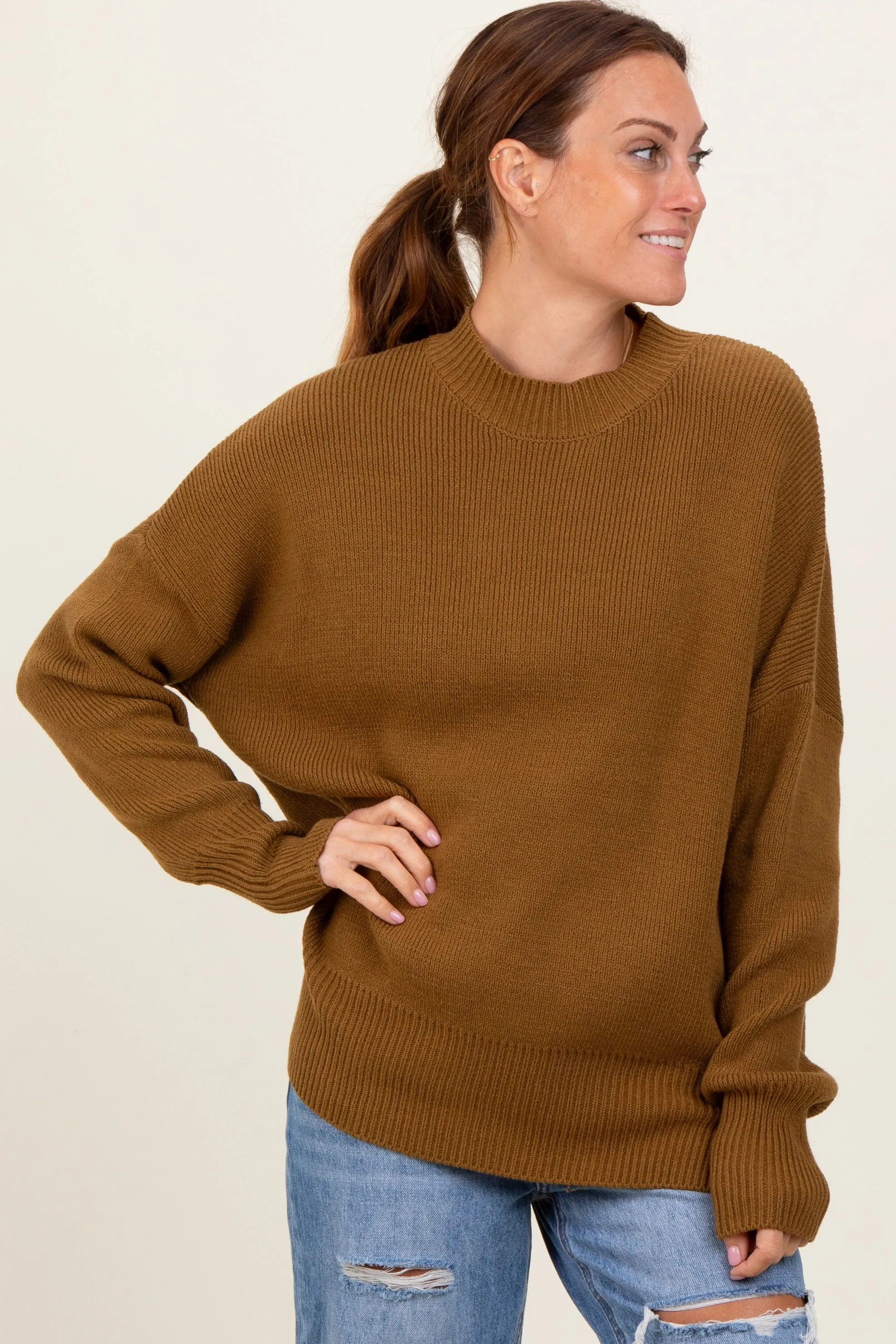 Olive Mock Neck Basic Maternity Sweater