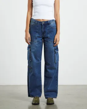 ONETEASPOON Rosewood Cargo Mid Waist Wide Leg Jeans Jackson Blue