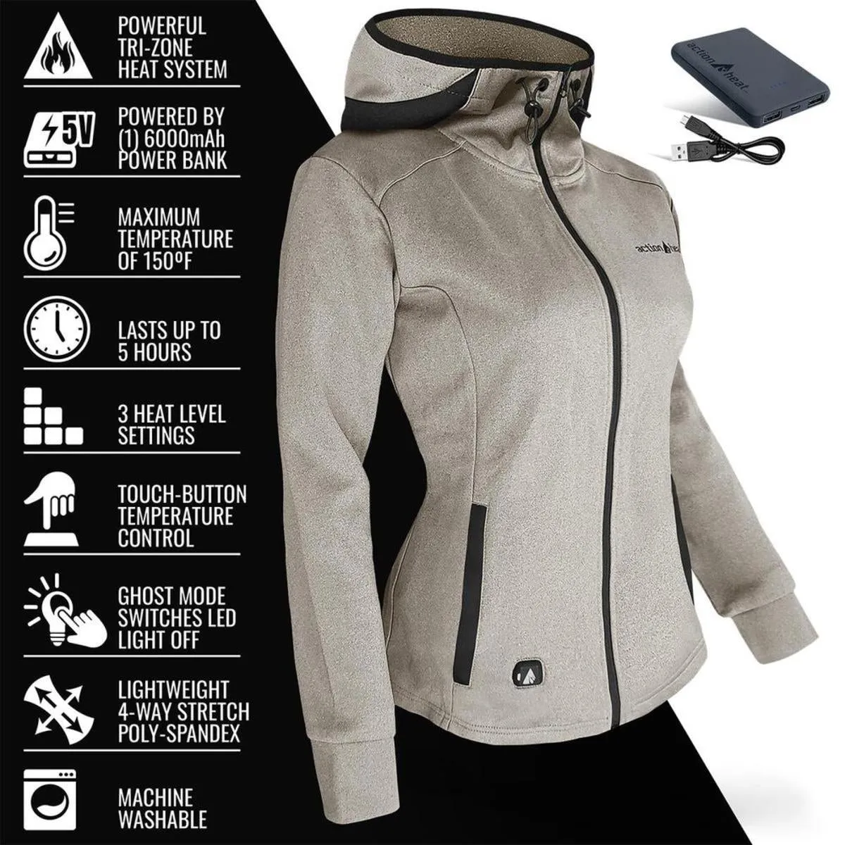 Open Box ActionHeat 5V Women's Slim Fit Battery Heated Hoodie