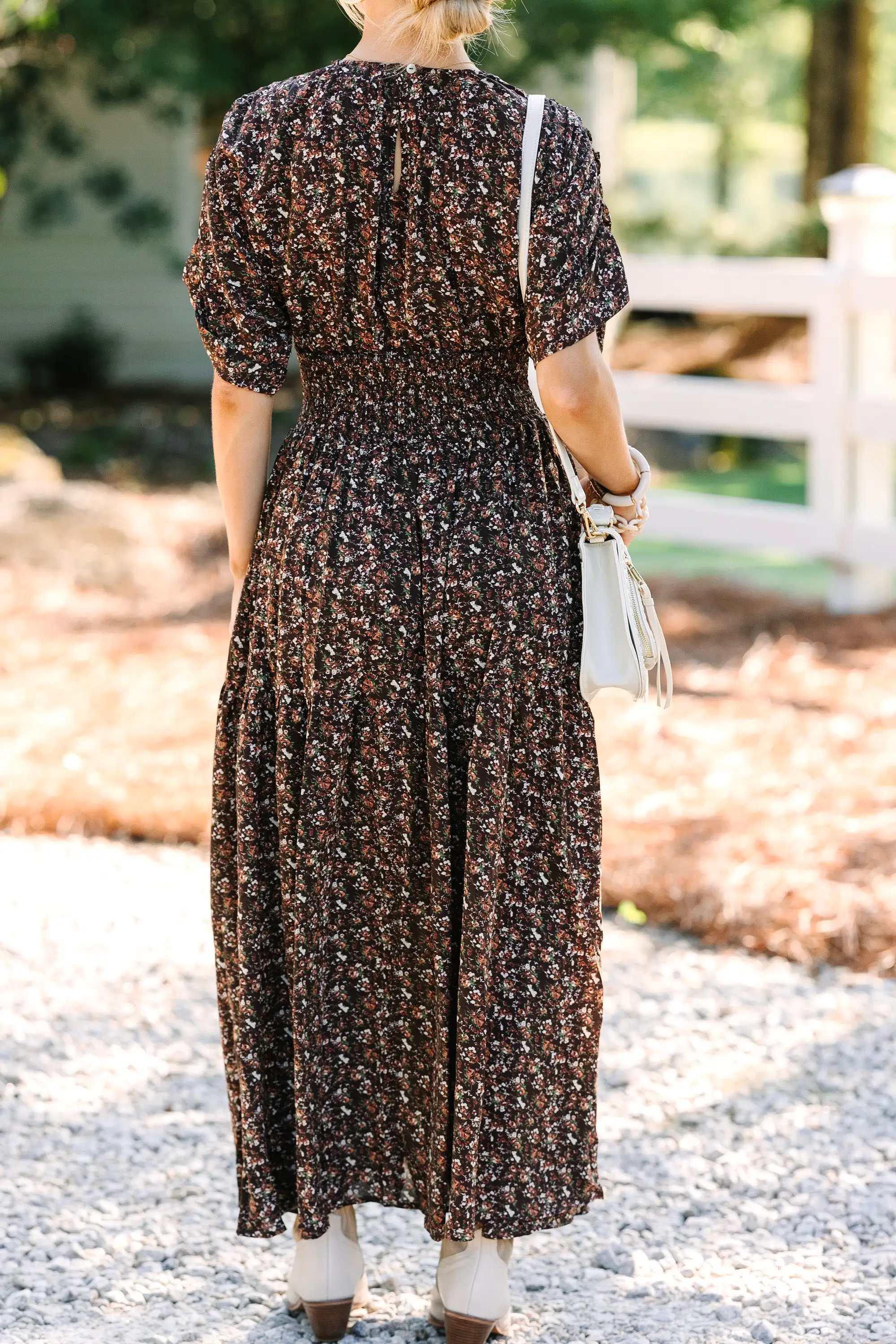 Out In The Open Brown Ditsy Floral Maxi Dress