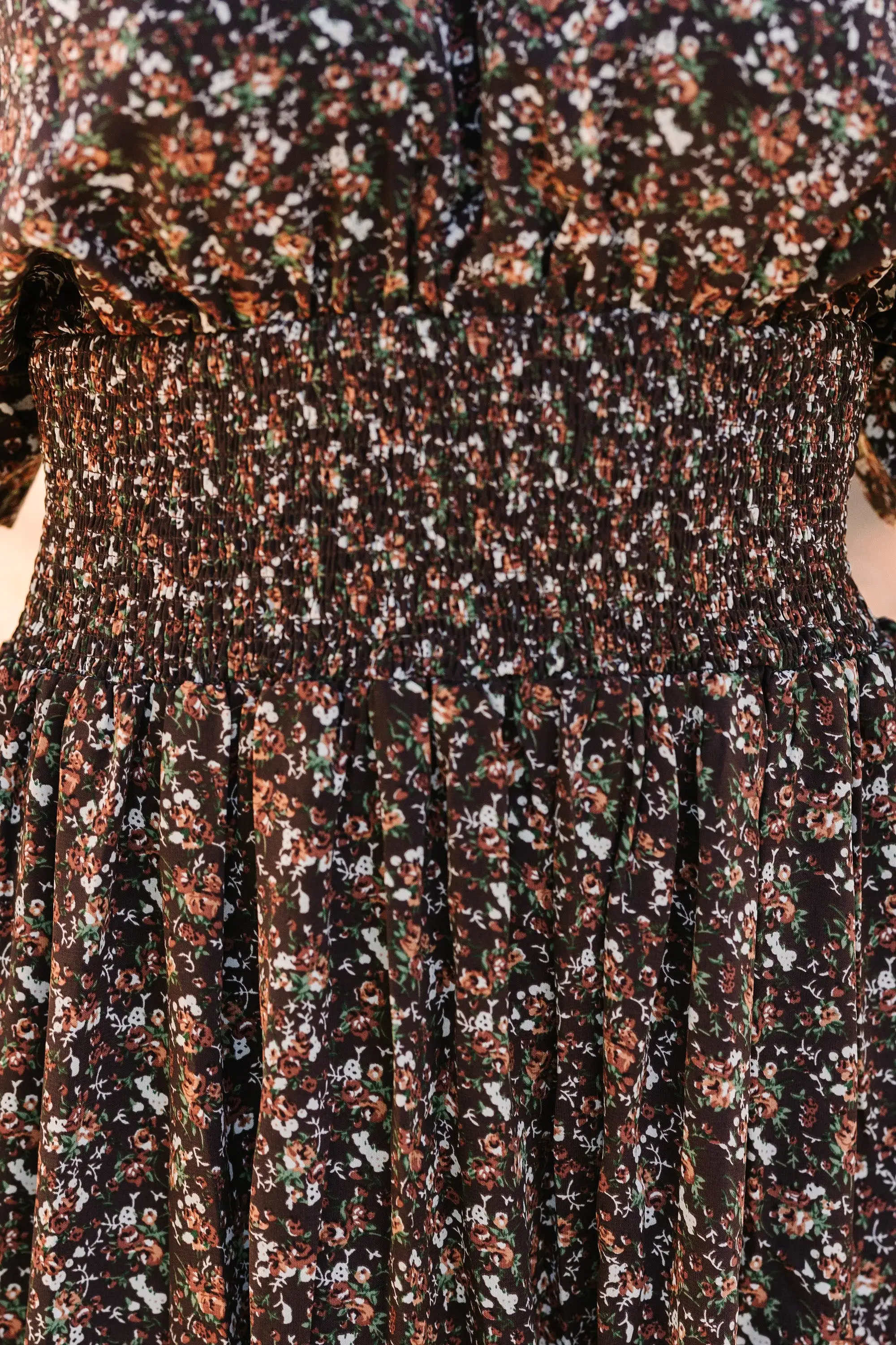 Out In The Open Brown Ditsy Floral Maxi Dress