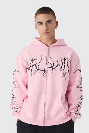 Oversized Graffiti Zip Through Hoodie