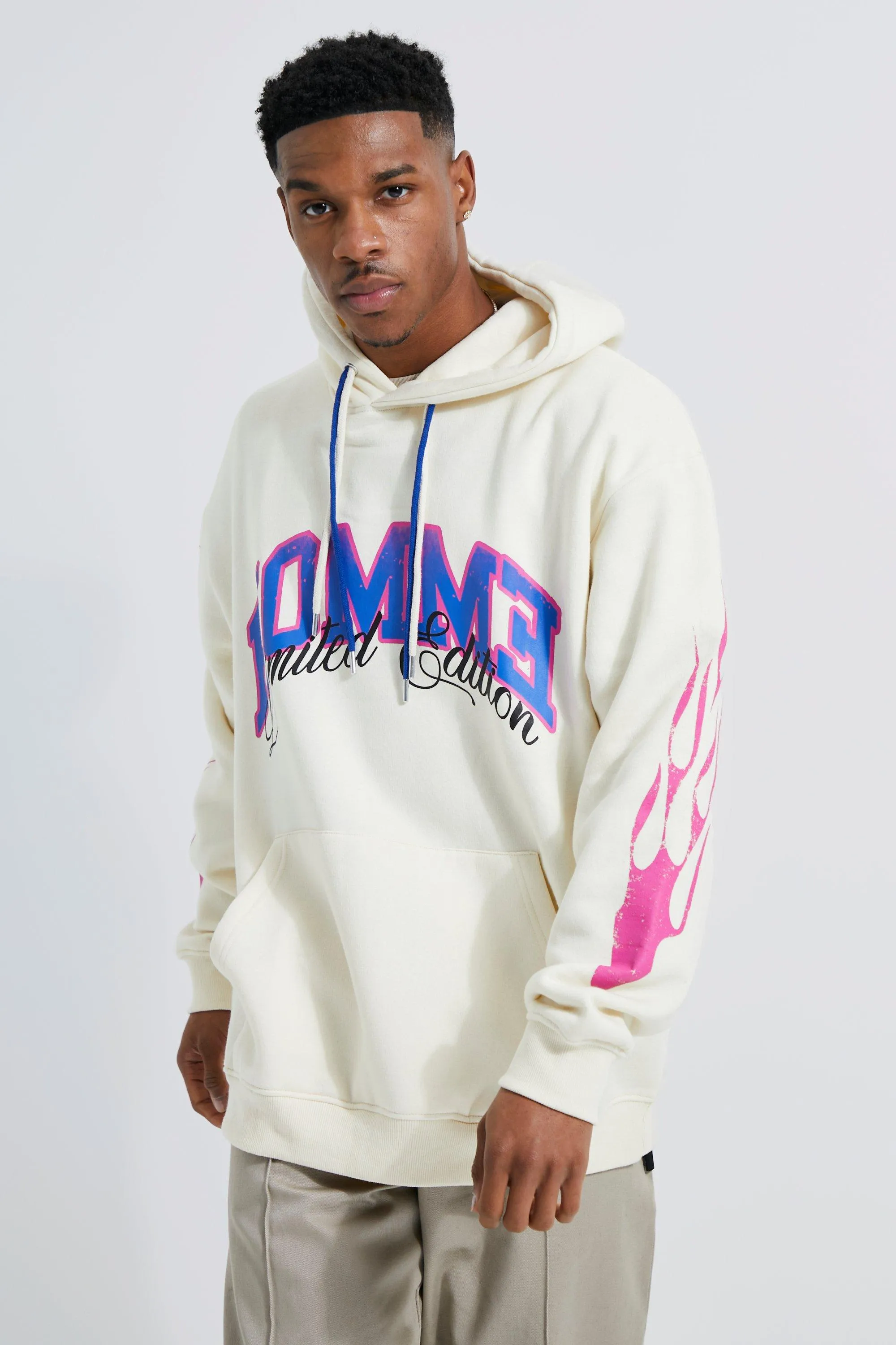 Oversized Homme Graphic Multi Drawcord Hoodie | boohooMAN UK