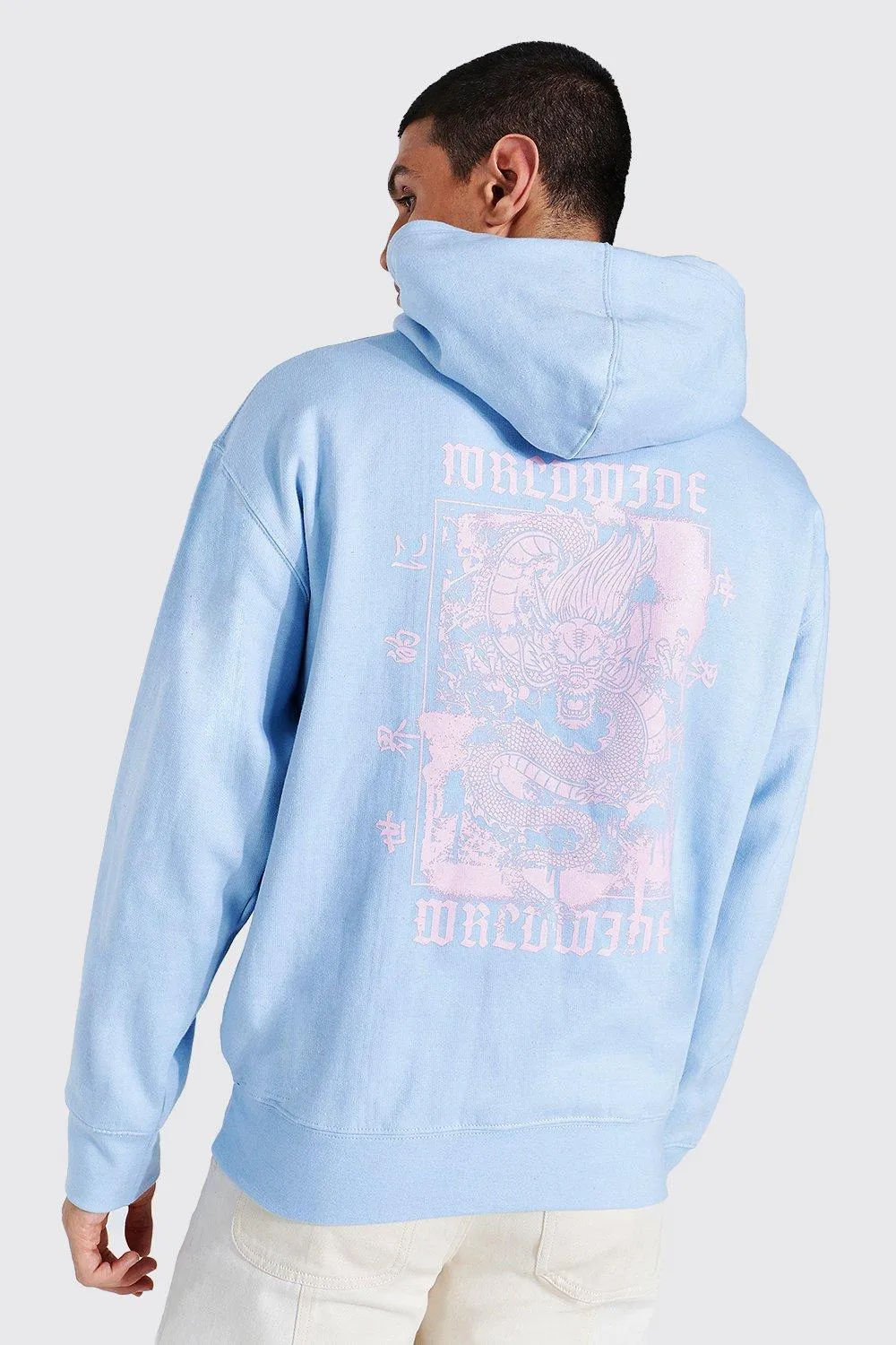 Oversized Worldwide Dragon Back Print Hoodie | boohooMAN UK