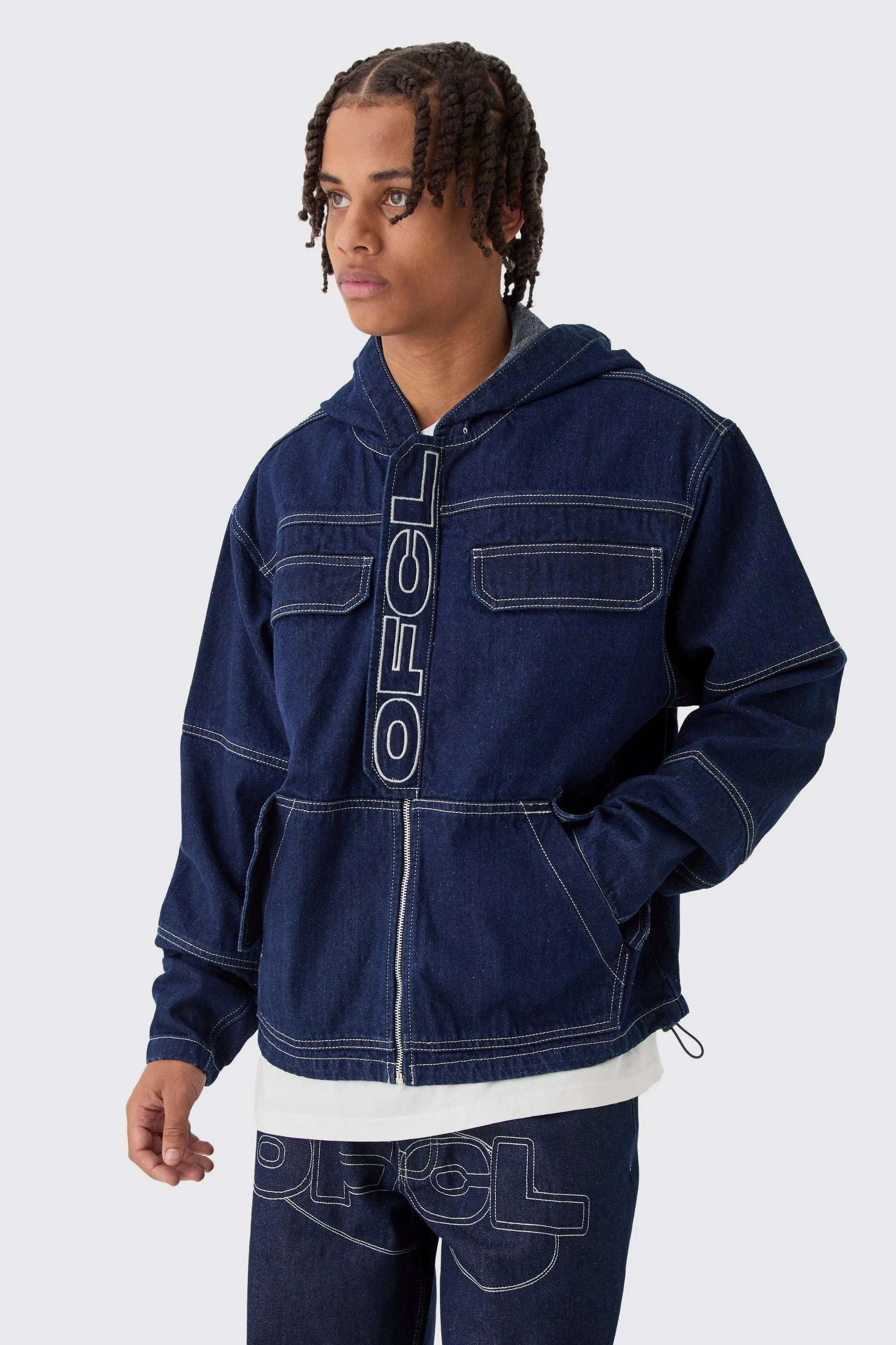 Oversized Zip Through Indigo Denim Hoodie