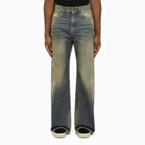 Palm Angels    Palm Angels Blue/Brown Denim Jeans With Wear