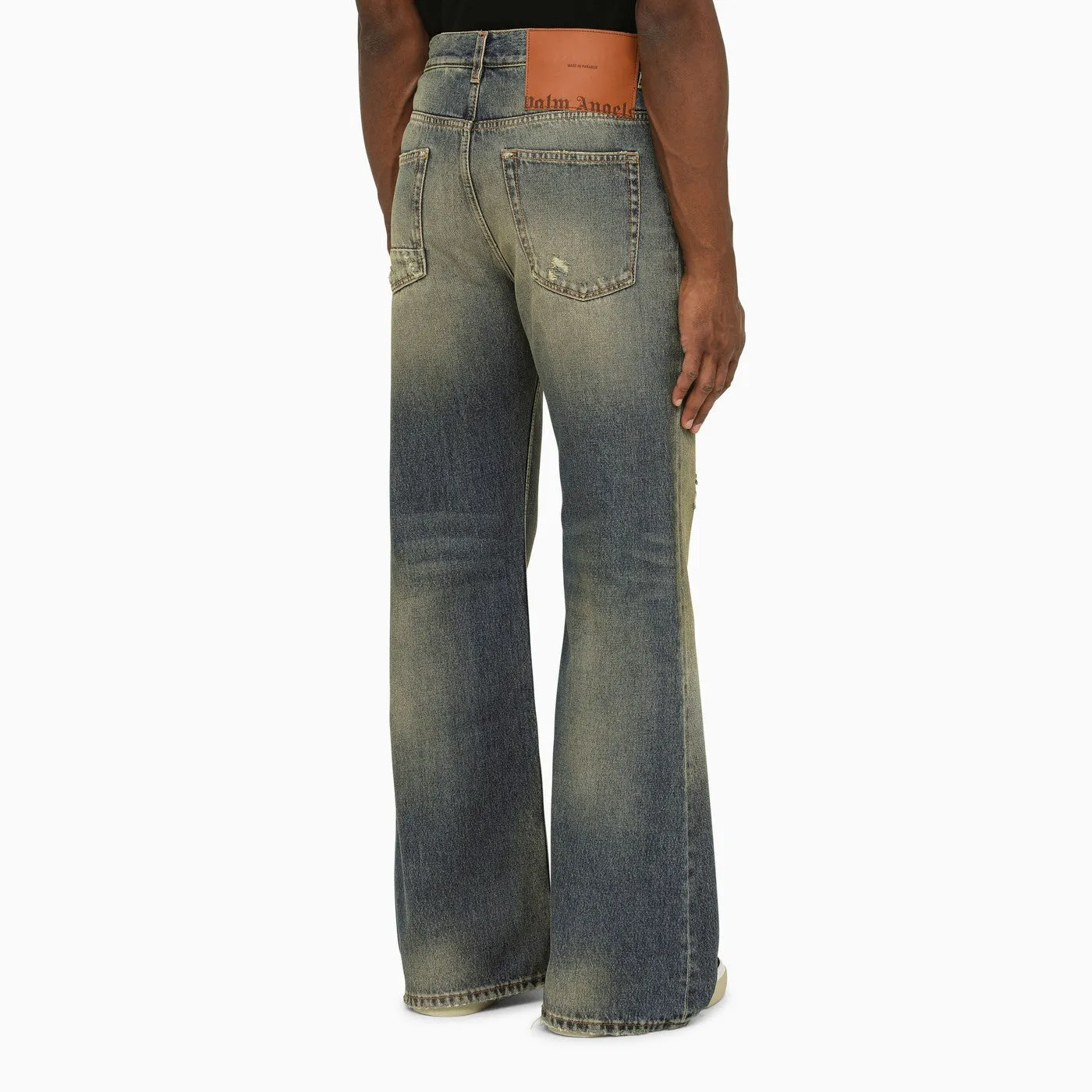 Palm Angels    Palm Angels Blue/Brown Denim Jeans With Wear