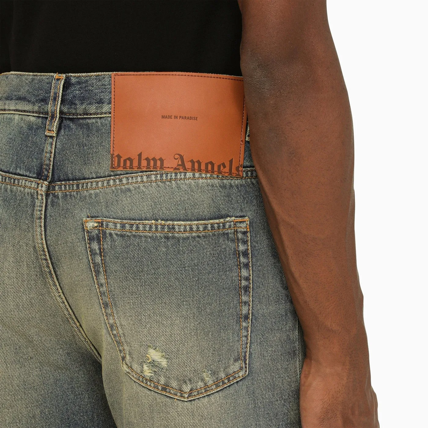 Palm Angels    Palm Angels Blue/Brown Denim Jeans With Wear