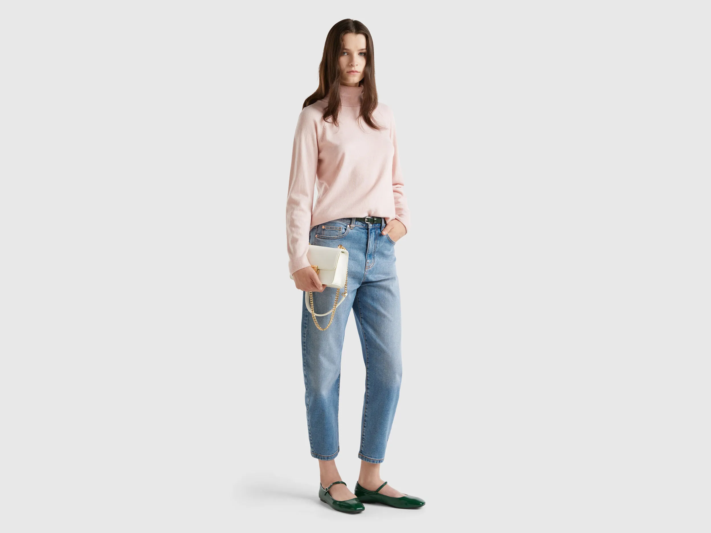 Pastel pink turtleneck in wool and cashmere blend - Pastel Pink | Benetton