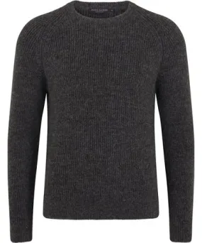 Paul James Knitwear Grey Mens Sheepsoft British Wool Byron Fisherman Rib Knit Jumper